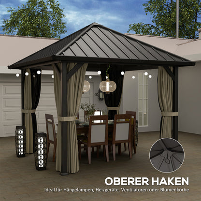 Pavilion with Hardtop, approx. 3x3m Waterproof Sturdy Winterproof Garden Pavilion with Mosquito Net, Side Panels, Metal Garden Gazebo, Pavilion for Garden, Patio, Dark Grey