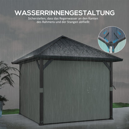 Pavilion with Hardtop, approx. 3x3m Waterproof Sturdy Winterproof Garden Pavilion with Mosquito Net, Side Panels, Metal Garden Gazebo, Pavilion for Garden, Patio, Dark Grey