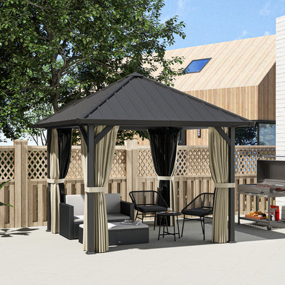 Pavilion with Hardtop, approx. 3x3m Waterproof Sturdy Winterproof Garden Pavilion with Mosquito Net, Side Panels, Metal Garden Gazebo, Pavilion for Garden, Patio, Dark Grey