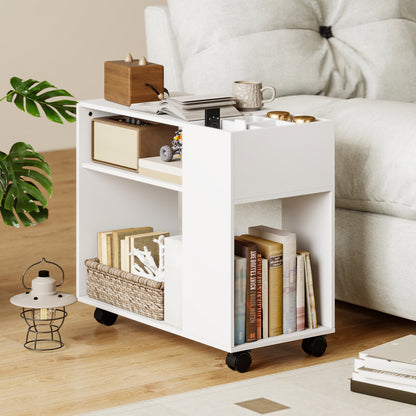 Printer Stand with Dividable Organizer, Shelves & Locking Wheels — Compact Office Cart for Printer, Fax & Scanner, 27.6 x 13.4 x 23.6 in, White