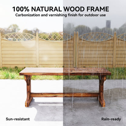 2-Person Weather-Resistant Solid Spruce Garden Bench with X-Base, Charred Finish — 45 x 16 x 18 in, 530 lb Capacity