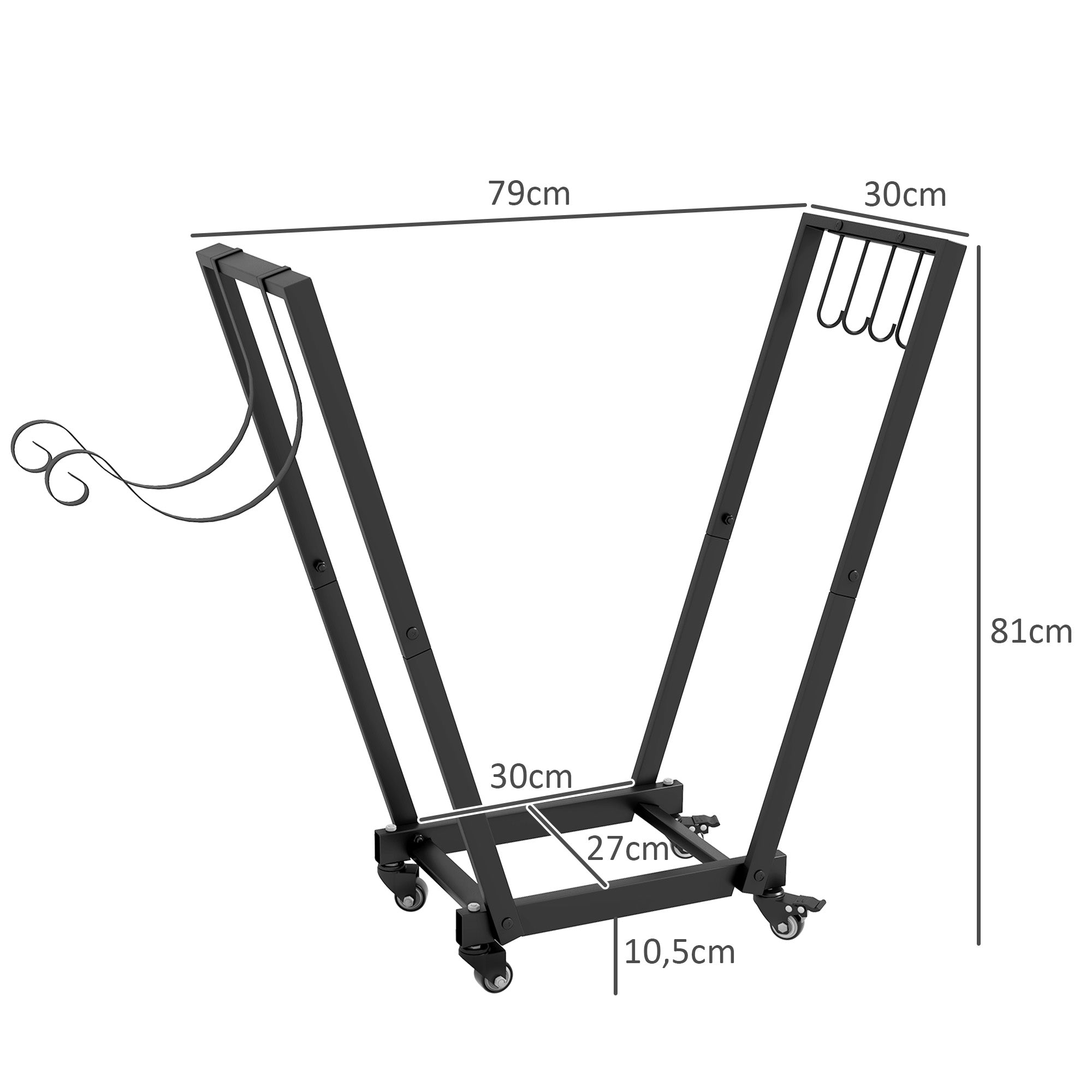 Indoor Log Rack, Indoor Log Holder, with Side Hooks for Storage, Wheels, Inverted Trapezoidal Shape, Max Load of 50 kg, 79 x 30 x 81 cm, Metal, Black