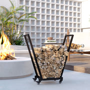 Indoor Log Rack, Indoor Log Holder, with Side Hooks for Storage, Wheels, Inverted Trapezoidal Shape, Max Load of 50 kg, 79 x 30 x 81 cm, Metal, Black