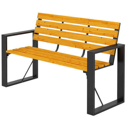 2-Seater Weatherproof Wood Slatted Garden Bench with Armrests — 136 x 54 x 82 cm (Natural Wood)