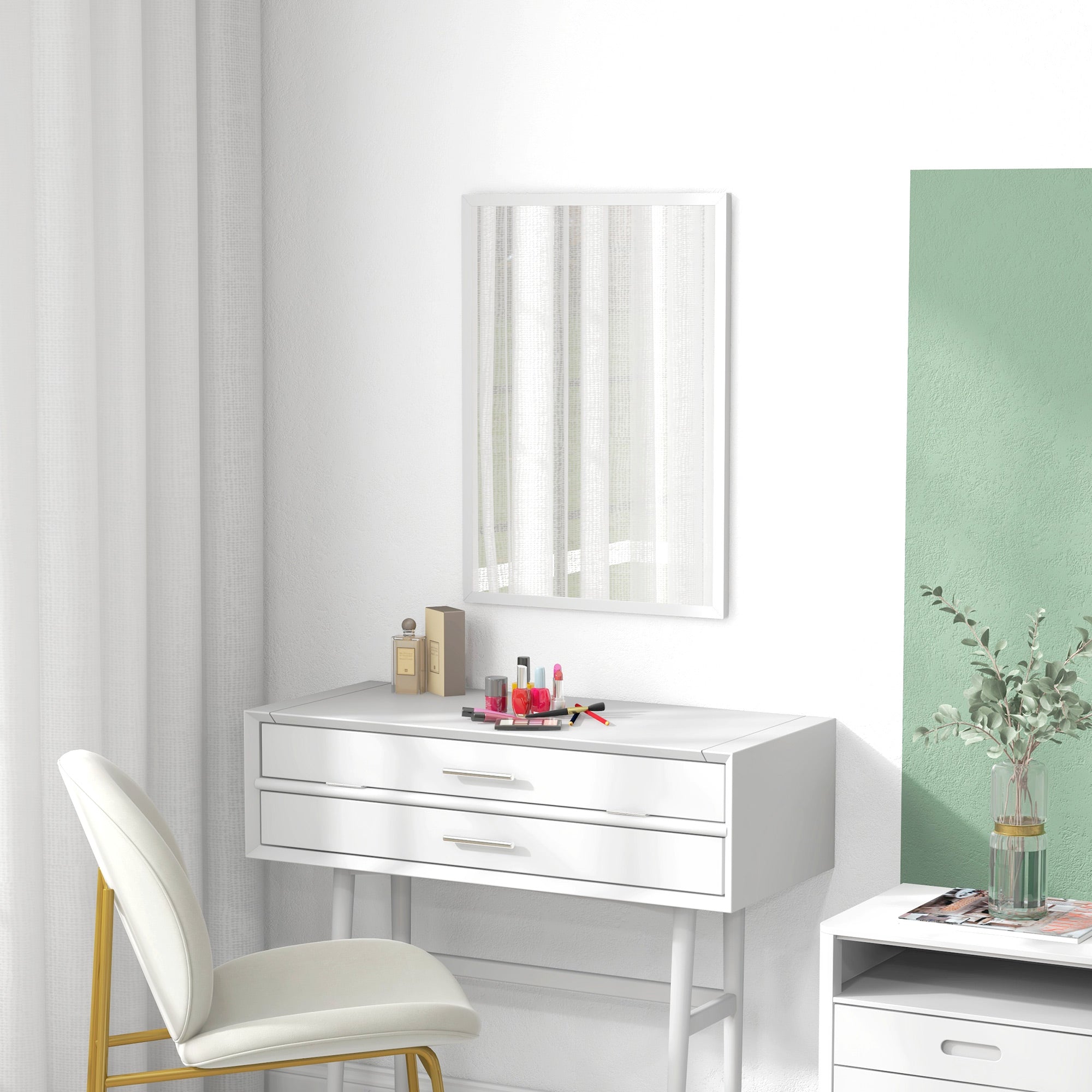 Rectangular Mirror 50x70 cm Bathroom Mirror Decorative Wall Mirror for Living Room Entryway Hallway Horizontal or Vertical White