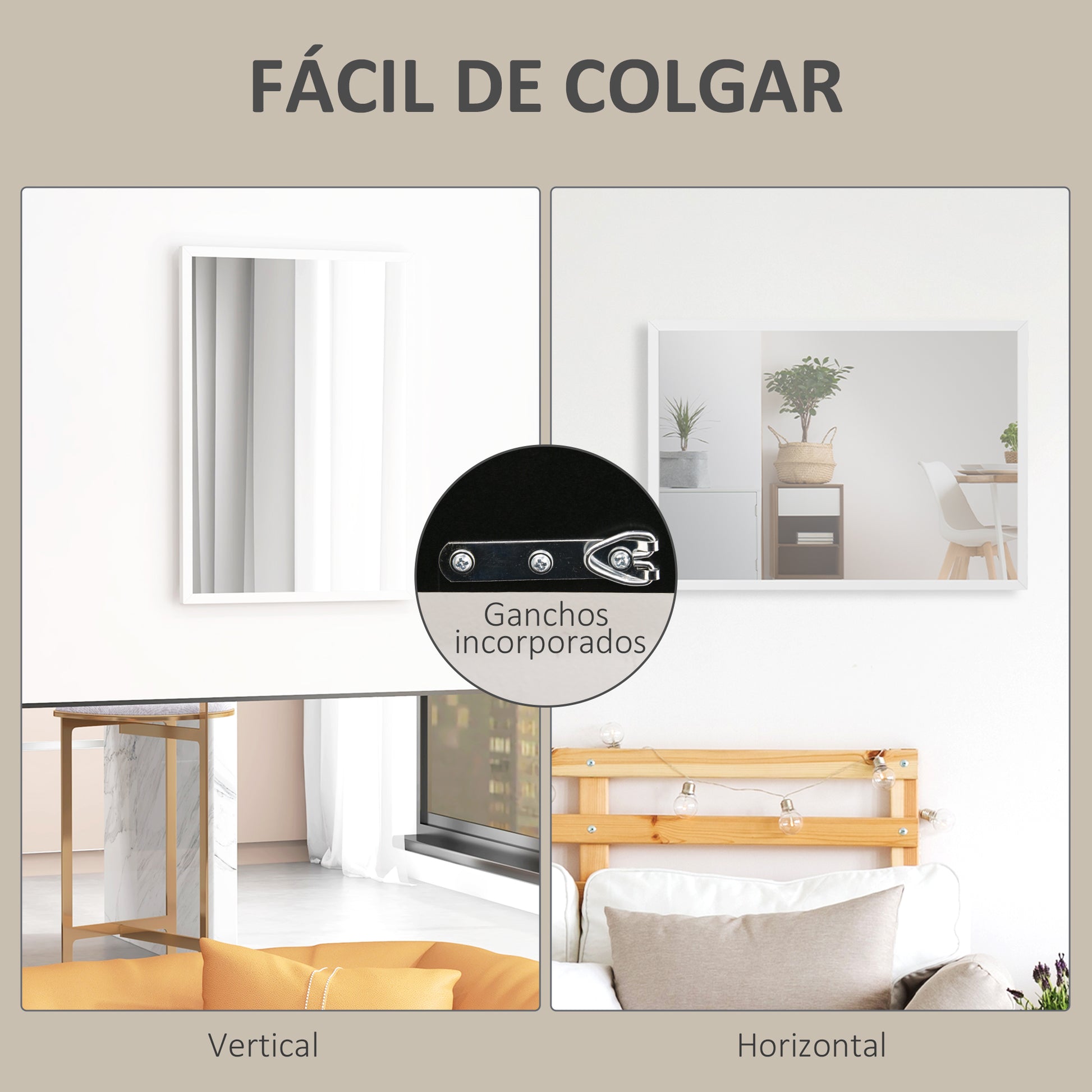 Rectangular Mirror 50x70 cm Bathroom Mirror Decorative Wall Mirror for Living Room Entryway Hallway Horizontal or Vertical White