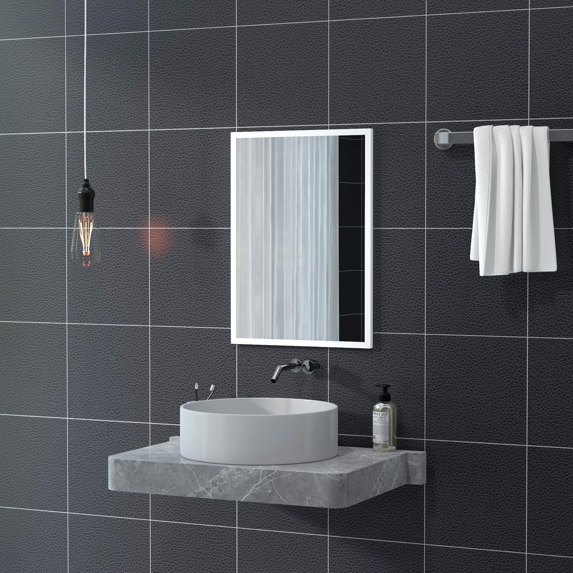 Rectangular Mirror 50x70 cm Bathroom Mirror Decorative Wall Mirror for Living Room Entryway Hallway Horizontal or Vertical White