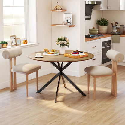 Round Dining Table for 4 Persons, Ø120 Kitchen Table in Industrial Style with Steel Legs, for Dining Room, Kitchen, Home Office, Oak