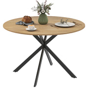 Round Dining Table for 4 Persons, Ø120 Kitchen Table in Industrial Style with Steel Legs, for Dining Room, Kitchen, Home Office, Oak