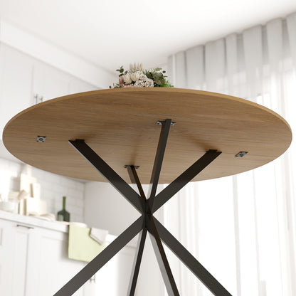 Round Dining Table for 4 Persons, Ø120 Kitchen Table in Industrial Style with Steel Legs, for Dining Room, Kitchen, Home Office, Oak