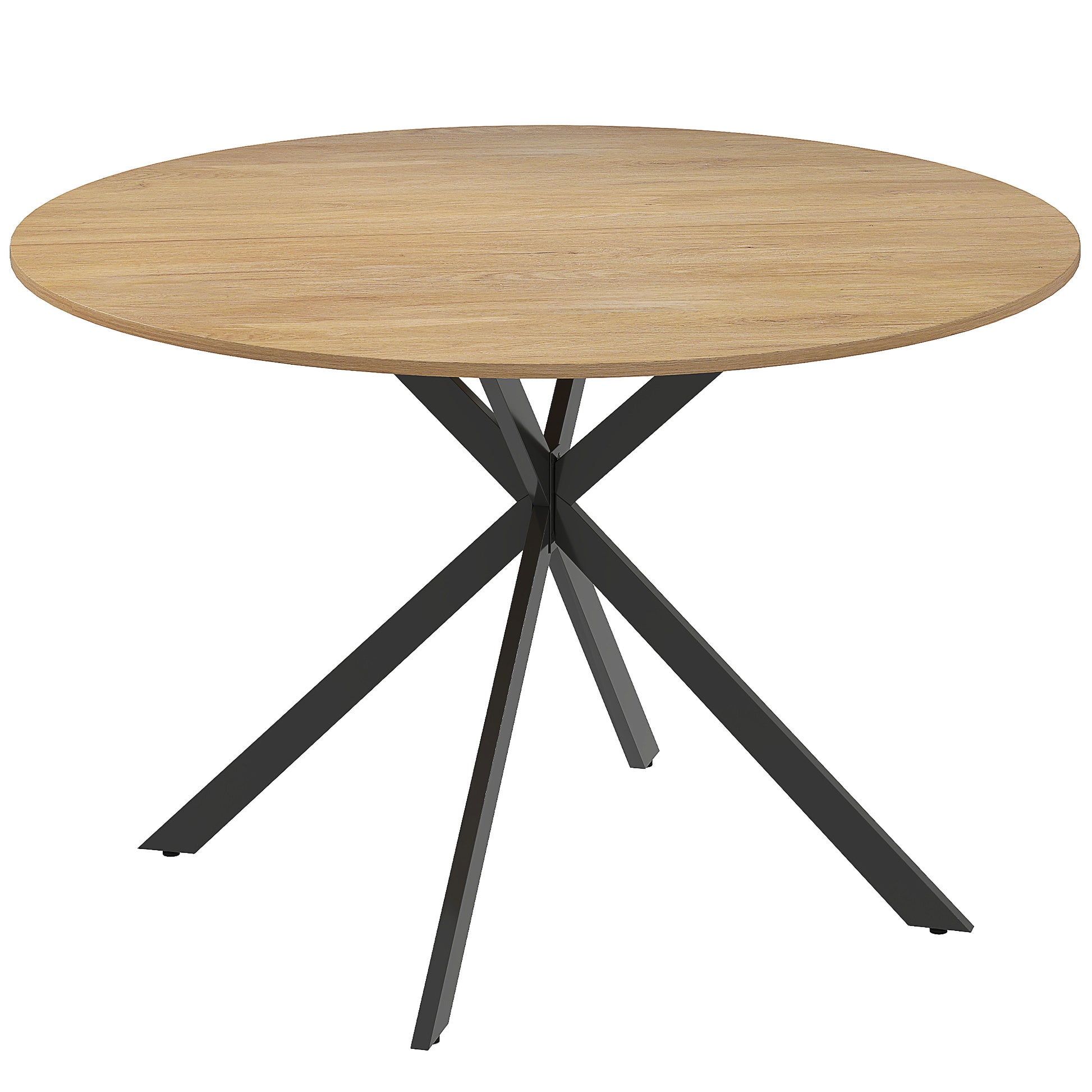 Round Dining Table for 4 Persons, Ø120 Kitchen Table in Industrial Style with Steel Legs, for Dining Room, Kitchen, Home Office, Oak