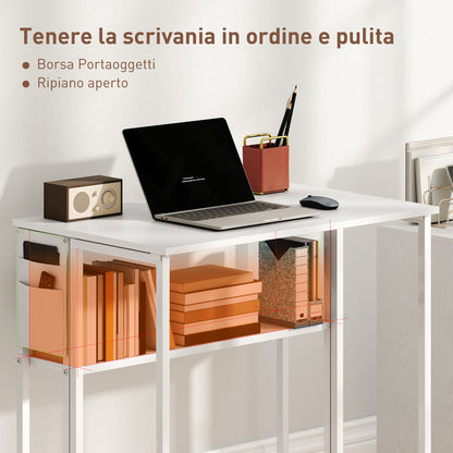 Space-Saving Folding Flip-Top Desk, Small Desk with Brake Wheels, Shelf and Storage Pocket, Foldable Computer Table for Home, Study, and Office, 80x50x75 cm, White