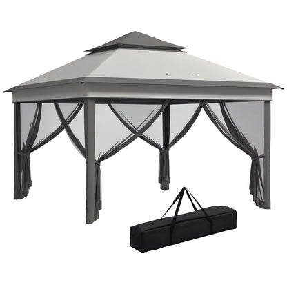 Folding Gazebo 3x3x2.7 m Garden Canopy with Double Roof Adjustable Height 4 Mosquito Nettings UV30+ Protection Waterproof and Carrying Bag for Outdoor Parties Camping Gray