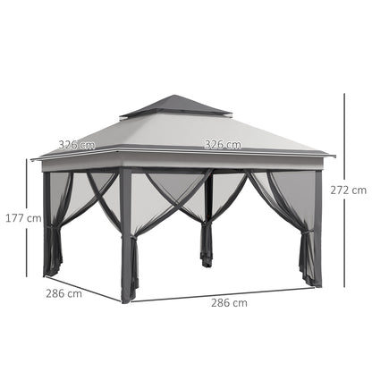Folding Gazebo 3x3x2.7 m Garden Canopy with Double Roof Adjustable Height 4 Mosquito Nettings UV30+ Protection Waterproof and Carrying Bag for Outdoor Parties Camping Gray