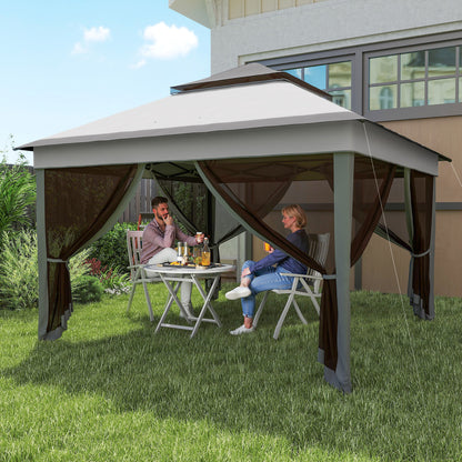 Folding Gazebo 3x3x2.7 m Garden Canopy with Double Roof Adjustable Height 4 Mosquito Nettings UV30+ Protection Waterproof and Carrying Bag for Outdoor Parties Camping Gray