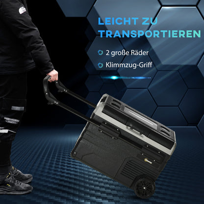 Portable Cooler Box 40L with LED Lighting Compressor Car Fridge with Handles Transport Wheels Boat Camper Travel 12/24V DC and 110-240V AC Grey+Black