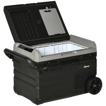 Portable Cooler Box 40L with LED Lighting Compressor Car Fridge with Handles Transport Wheels Boat Camper Travel 12/24V DC and 110-240V AC Grey+Black