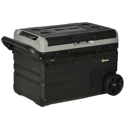 Portable Cooler Box 40L with LED Lighting Compressor Car Fridge with Handles Transport Wheels Boat Camper Travel 12/24V DC and 110-240V AC Grey+Black
