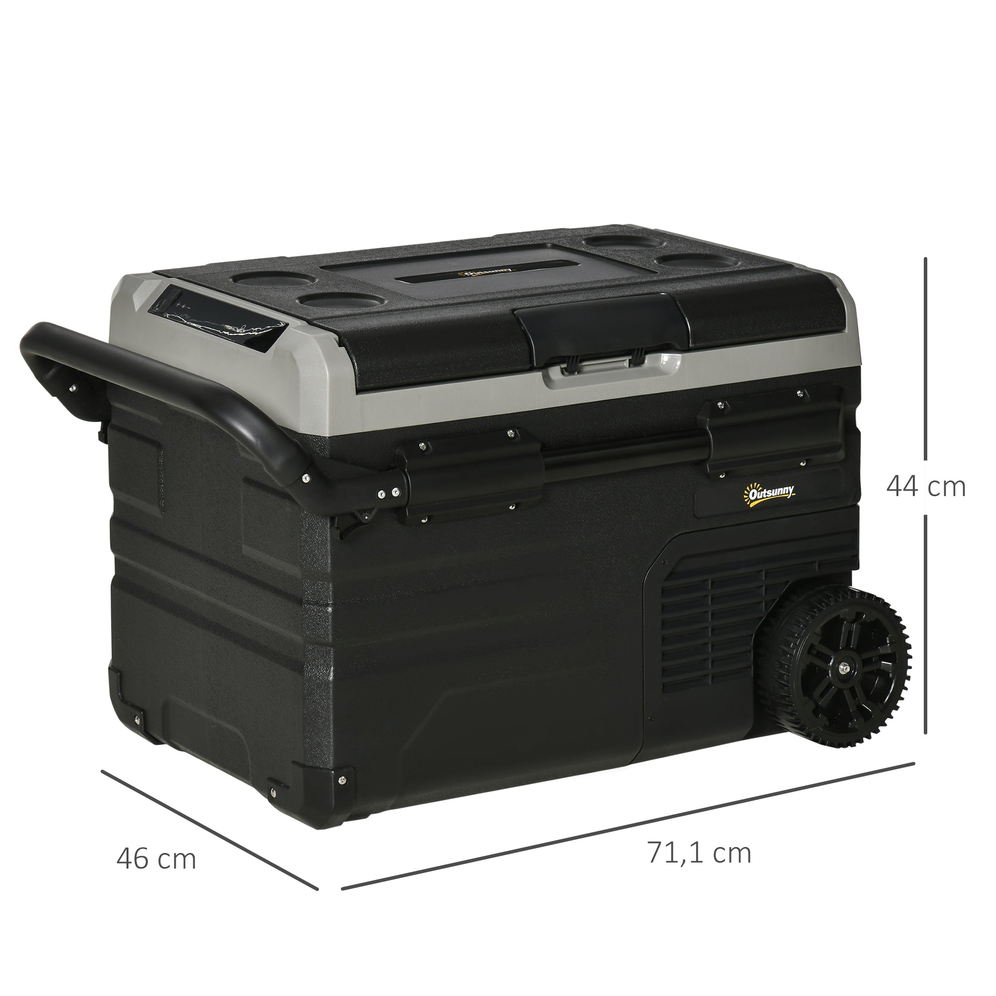 Portable Cooler Box 40L with LED Lighting Compressor Car Fridge with Handles Transport Wheels Boat Camper Travel 12/24V DC and 110-240V AC Grey+Black