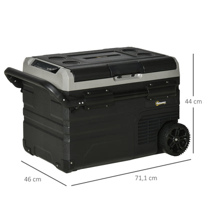 Portable Cooler Box 40L with LED Lighting Compressor Car Fridge with Handles Transport Wheels Boat Camper Travel 12/24V DC and 110-240V AC Grey+Black