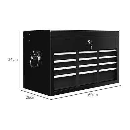 Tool Chest, Tool Box without Tools, with 6 Drawers, Lock, Tool Case with Handle, Tool Chest, Steel, Black, 60 x 26 x 34 cm