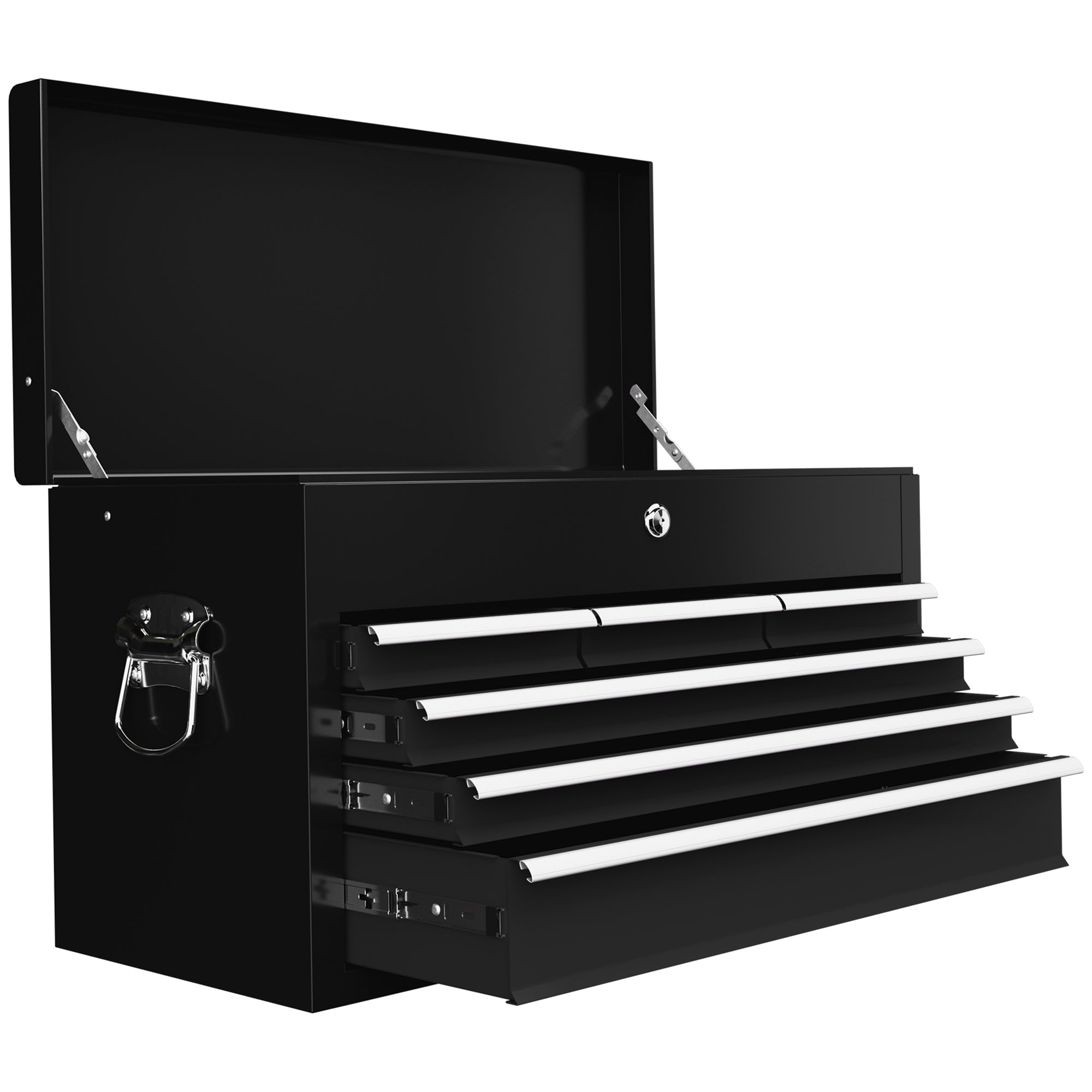 Tool Chest, Tool Box without Tools, with 6 Drawers, Lock, Tool Case with Handle, Tool Chest, Steel, Black, 60 x 26 x 34 cm