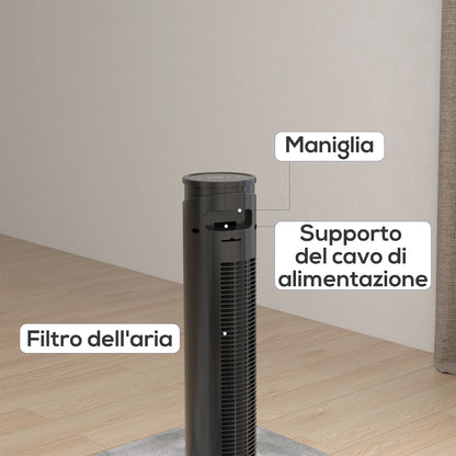 45W Tower Fan with 4 Modes and 3 Speeds with 12h Timer, ABS Floor Fan with Remote Control and Air Filters, Ø31.5x93 cm, Black
