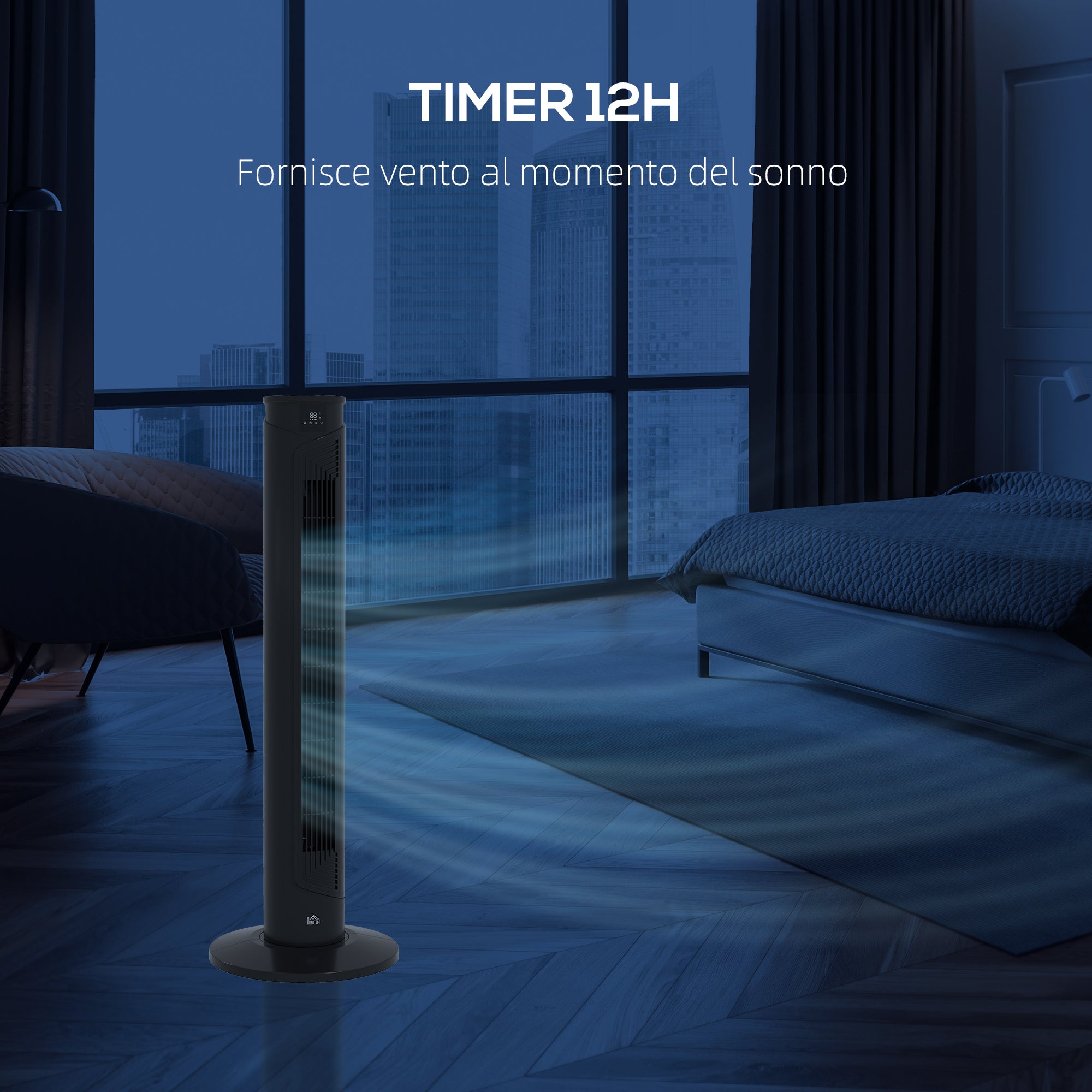 45W Tower Fan with 4 Modes and 3 Speeds with 12h Timer, ABS Floor Fan with Remote Control and Air Filters, Ø31.5x93 cm, Black
