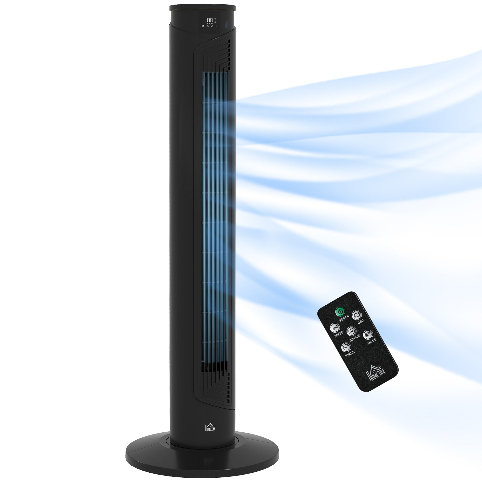 45W Tower Fan with 4 Modes and 3 Speeds with 12h Timer, ABS Floor Fan with Remote Control and Air Filters, Ø31.5x93 cm, Black