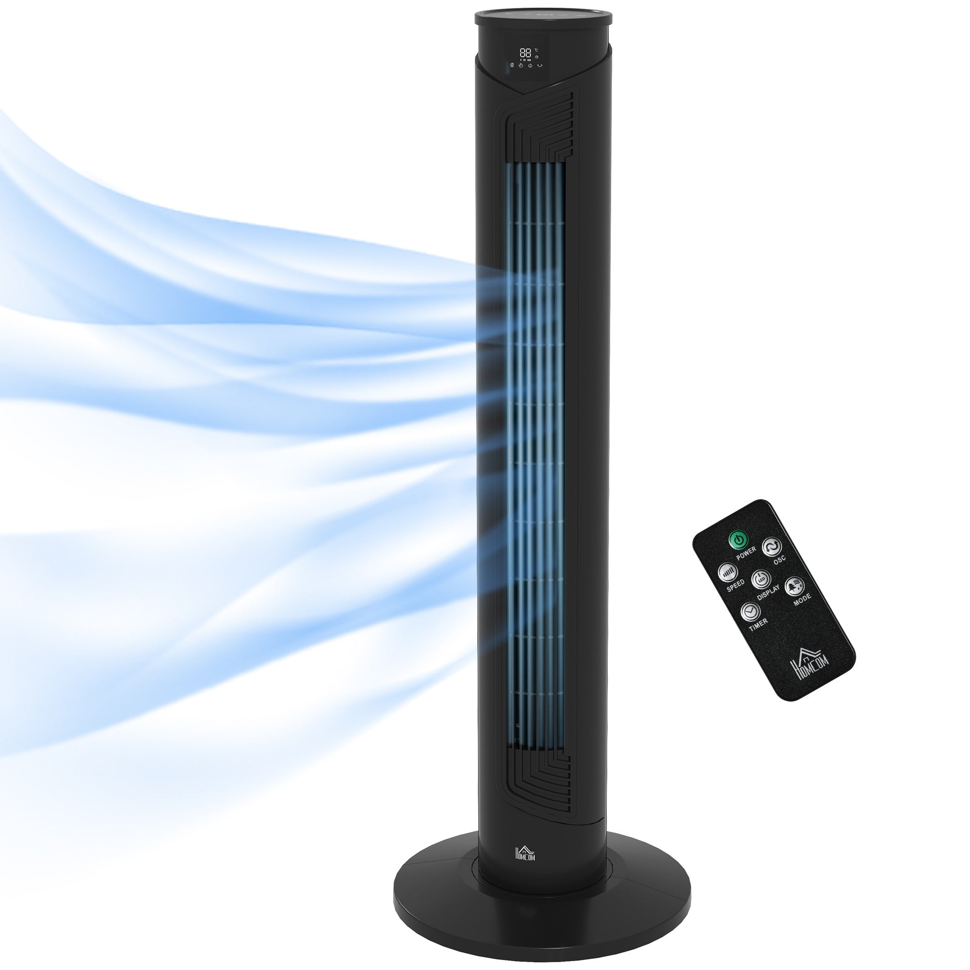 45W Tower Fan with 4 Modes and 3 Speeds with 12h Timer, ABS Floor Fan with Remote Control and Air Filters, Ø31.5x93 cm, Black