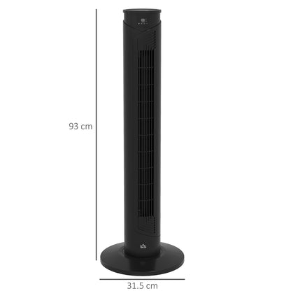 45W Tower Fan with 4 Modes and 3 Speeds with 12h Timer, ABS Floor Fan with Remote Control and Air Filters, Ø31.5x93 cm, Black