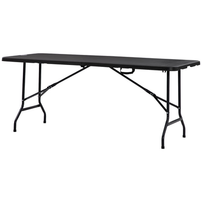 Garden Table Folding Table for 6 People, Buffet Table with Steel Frame, Terrace Table in Wood Look, HDPE, 180 x 75.5 x 73 cm, Dark Gray