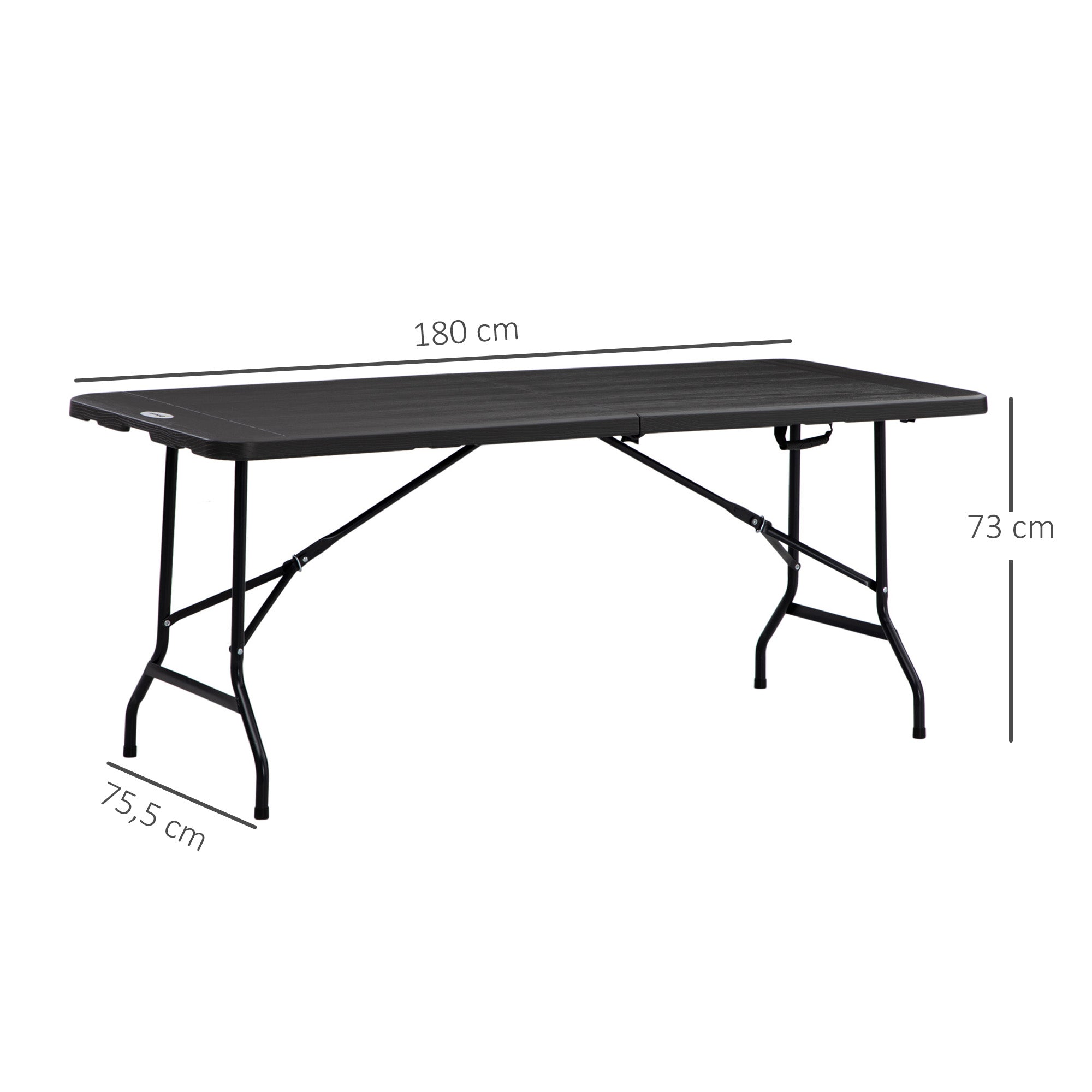 Garden Table Folding Table for 6 People, Buffet Table with Steel Frame, Terrace Table in Wood Look, HDPE, 180 x 75.5 x 73 cm, Dark Gray