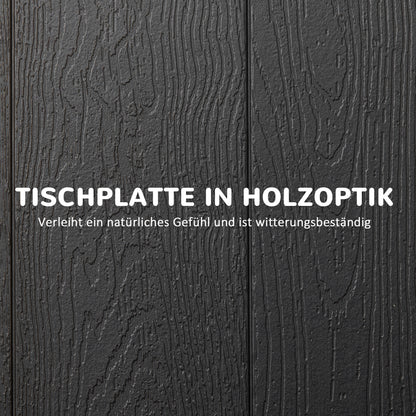 Garden Table Folding Table for 6 People, Buffet Table with Steel Frame, Terrace Table in Wood Look, HDPE, 180 x 75.5 x 73 cm, Dark Gray