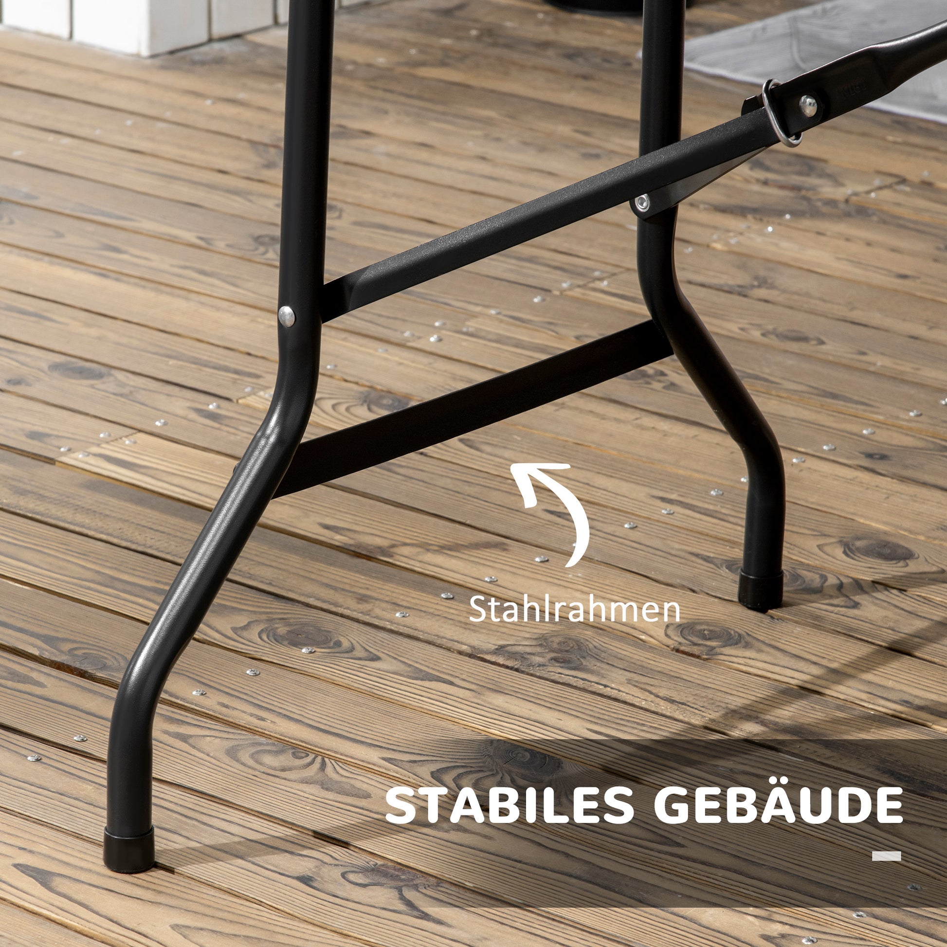 Garden Table Folding Table for 6 People, Buffet Table with Steel Frame, Terrace Table in Wood Look, HDPE, 180 x 75.5 x 73 cm, Dark Gray