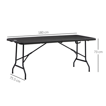 Garden Table Folding Table for 6 People, Buffet Table with Steel Frame, Terrace Table in Wood Look, HDPE, 180 x 75.5 x 73 cm, Dark Gray