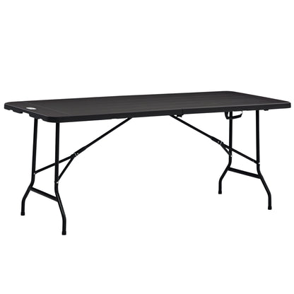 Garden Table Folding Table for 6 People, Buffet Table with Steel Frame, Terrace Table in Wood Look, HDPE, 180 x 75.5 x 73 cm, Dark Gray