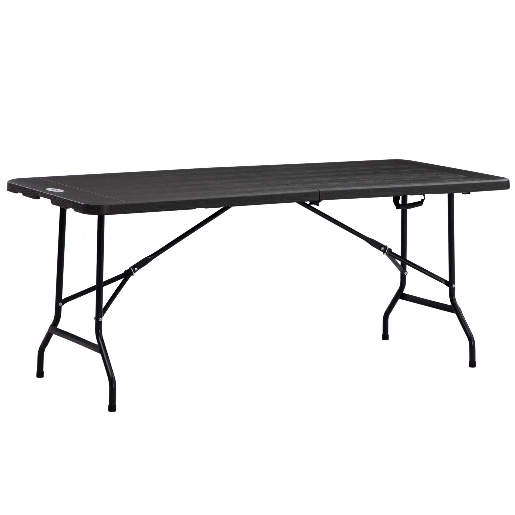 Garden Table Folding Table for 6 People, Buffet Table with Steel Frame, Terrace Table in Wood Look, HDPE, 180 x 75.5 x 73 cm, Dark Gray