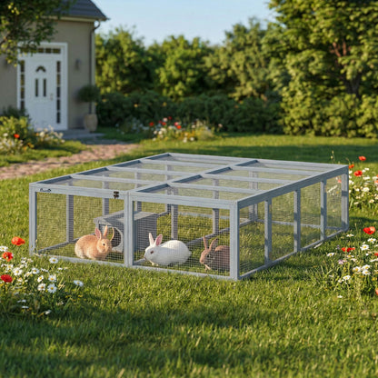 Outdoor Rabbit Run with Shelter, 180.4 x 150 x 48 cm (71" x 59" x 19") — Gray