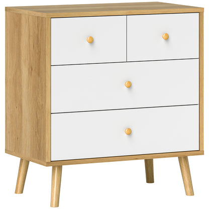 4-Drawer Chest Dresser for Bedroom with Wooden Handles, Narrow Chest of Drawers for Living Room Hallway 60x35x65 cm Oak and White