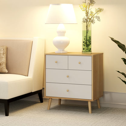 4-Drawer Chest Dresser for Bedroom with Wooden Handles, Narrow Chest of Drawers for Living Room Hallway 60x35x65 cm Oak and White