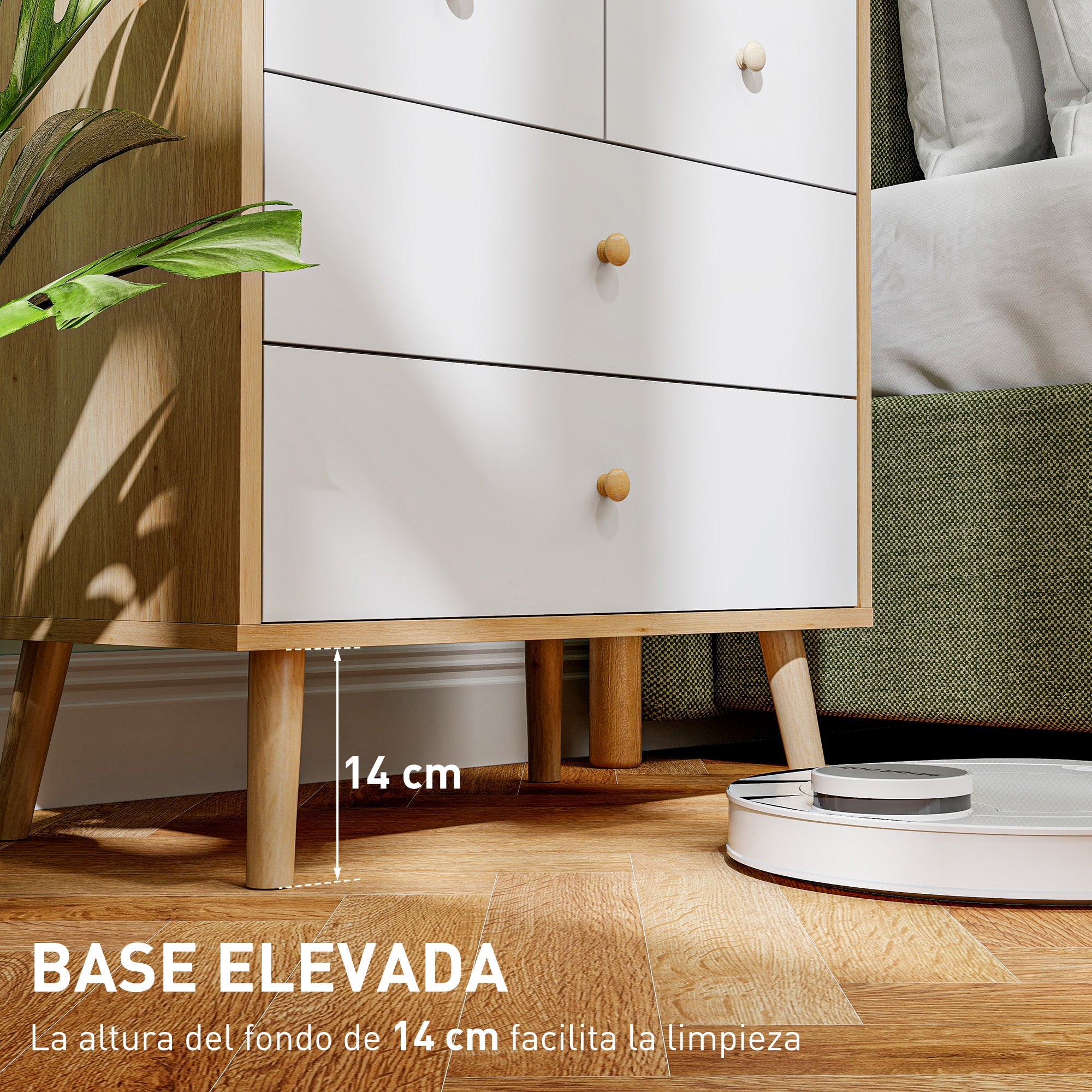 4-Drawer Chest Dresser for Bedroom with Wooden Handles, Narrow Chest of Drawers for Living Room Hallway 60x35x65 cm Oak and White