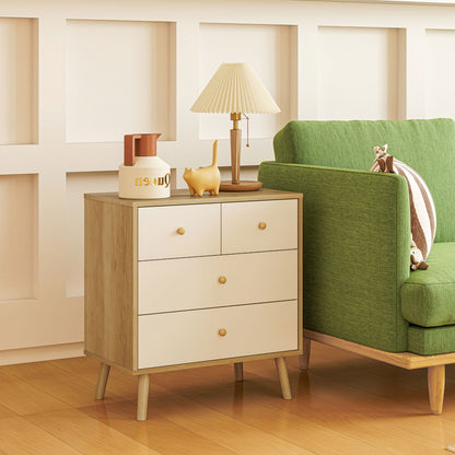 4-Drawer Chest Dresser for Bedroom with Wooden Handles, Narrow Chest of Drawers for Living Room Hallway 60x35x65 cm Oak and White