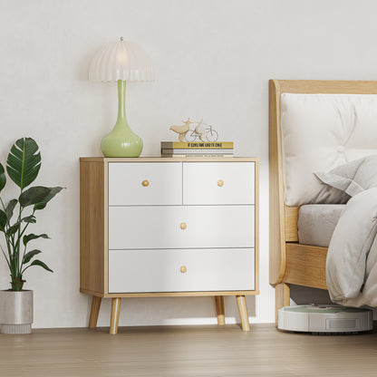 4-Drawer Chest Dresser for Bedroom with Wooden Handles, Narrow Chest of Drawers for Living Room Hallway 60x35x65 cm Oak and White