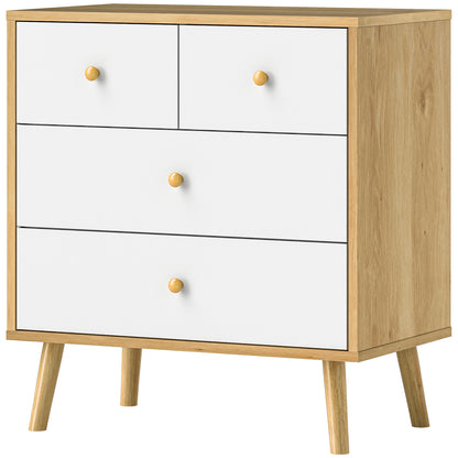 4-Drawer Chest Dresser for Bedroom with Wooden Handles, Narrow Chest of Drawers for Living Room Hallway 60x35x65 cm Oak and White