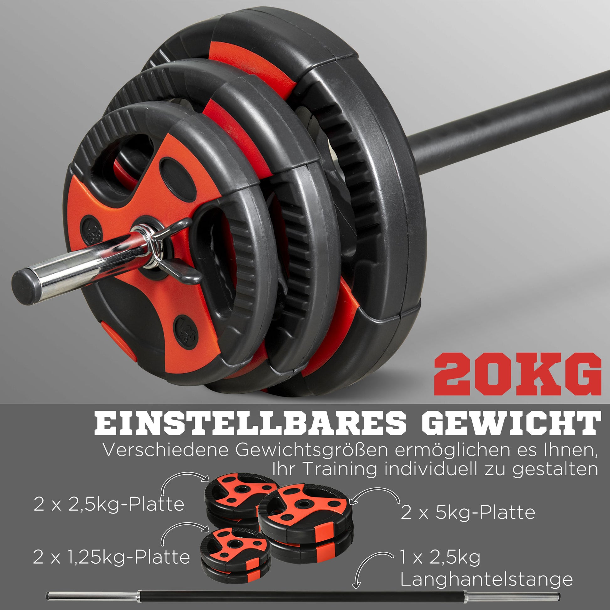 SPORTNOW Dumbbell Set 20 kg Adjustable Barbell Set with Non-Slip Grip Dumbbells with Connecting Rod Barbell Workout Weights Dumbbell Set for Home