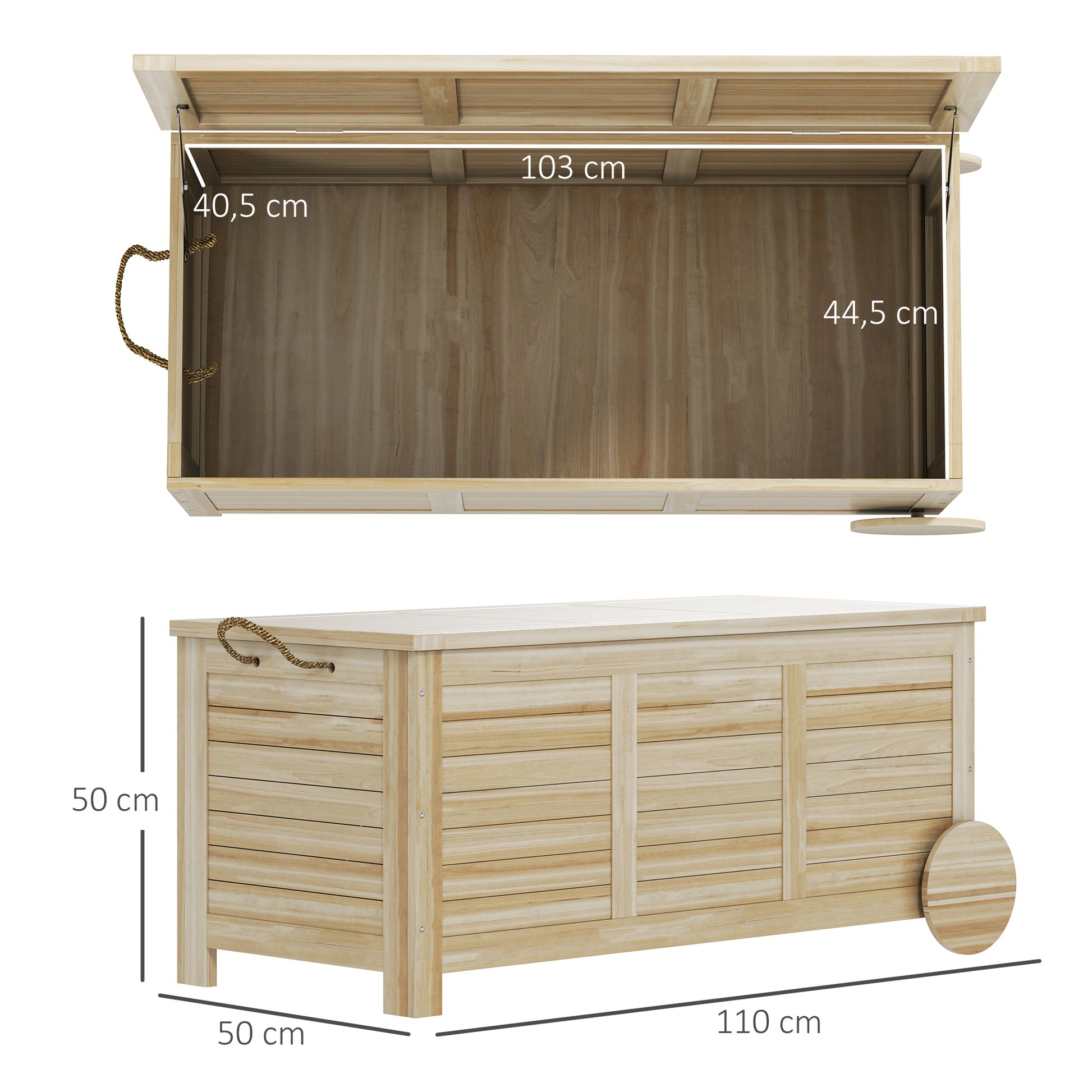 Cushion Box 185 L Storage Waterproof Garden Box with Wheels Wood Weatherproof UV Resistant Cushion Box Storage Chest for Outdoor Garden Balcony Natural Wood