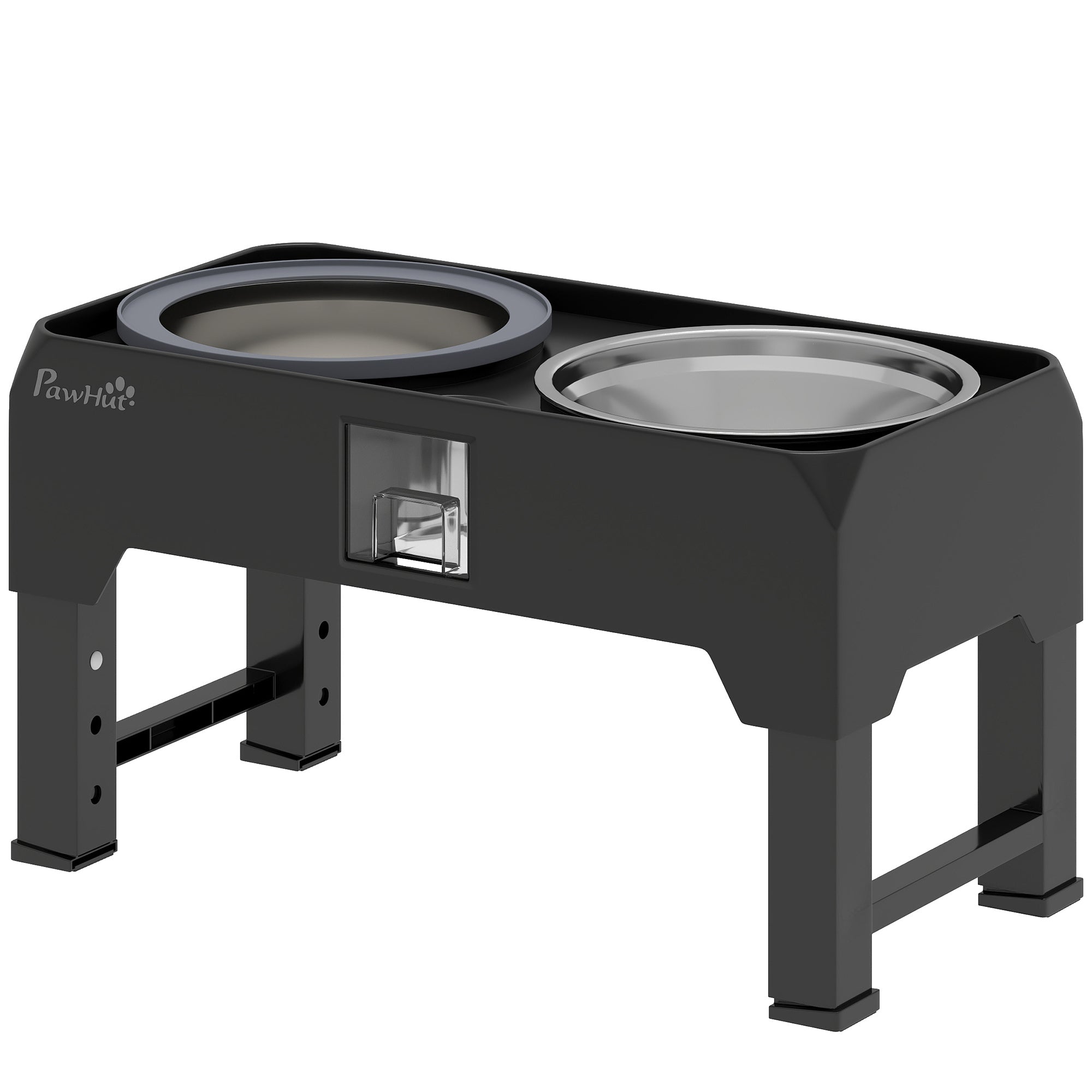 Adjustable Elevated Dog Feeder with Stand — 2 Stainless Steel Bowls, Height Adjustable, Black