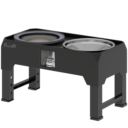 Adjustable Elevated Dog Feeder with Stand — 2 Stainless Steel Bowls, Height Adjustable, Black