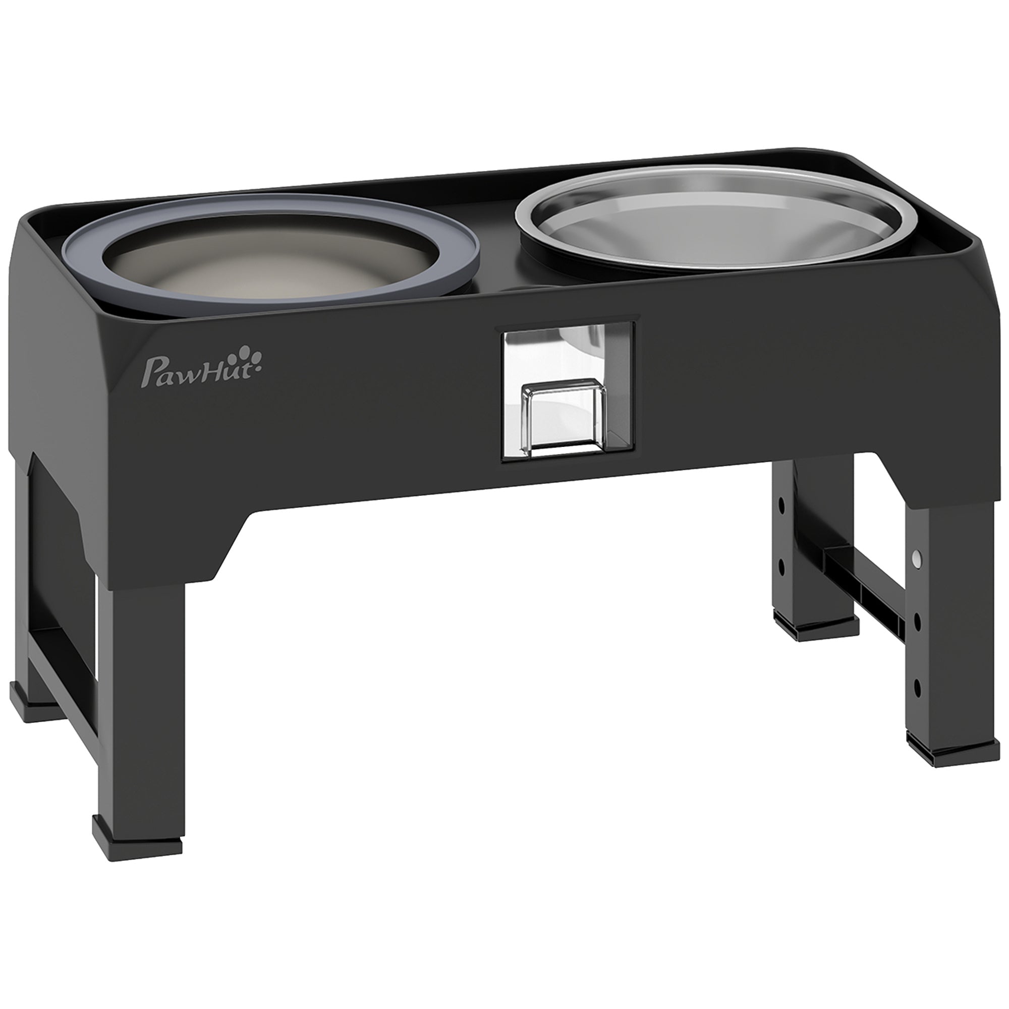 Adjustable Elevated Dog Feeder with Stand — 2 Stainless Steel Bowls, Height Adjustable, Black